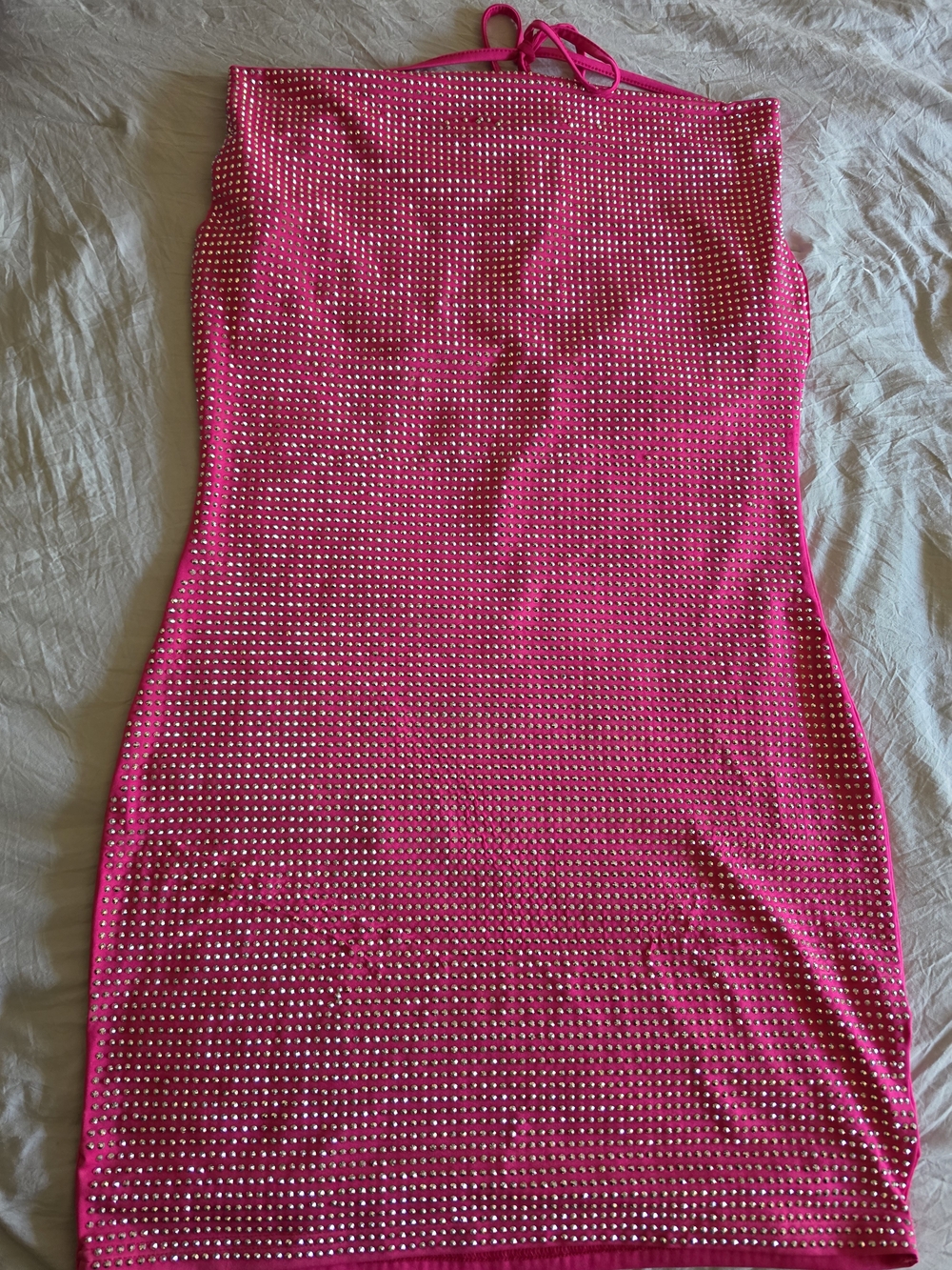 XOXO Hot Pink Rhinestone Halter Bodycon Mini Dress